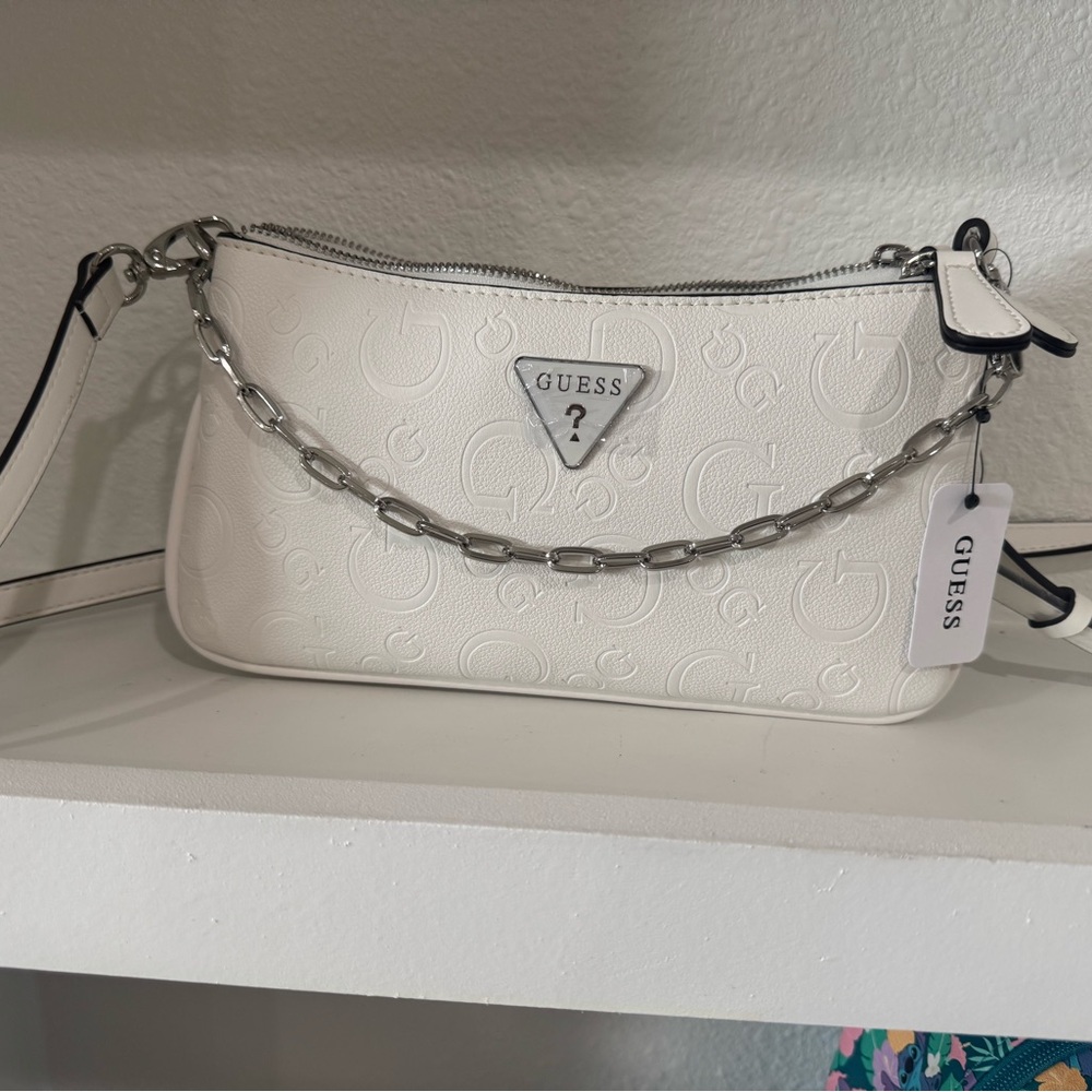 Guess White Chain Strap Shoulder Bag